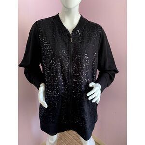 QUACKER FACTORY Sequin Swirl Terry Bomber Jacket-1X Black